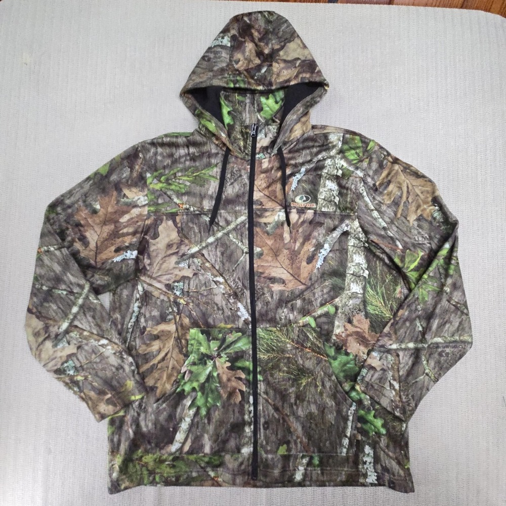 Mossy Oak Hoodie Sweatshirt Jacket Mens XL Brown Camo Full Zip Fleece Hunting